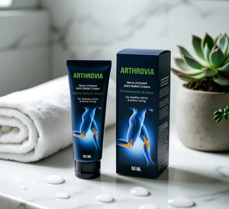 Arthrovia krem na stawy z opakowaniem w łazience - Stenka Clinic